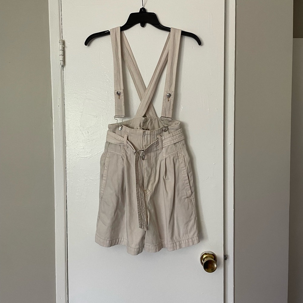 We The Free High Waist Cream Shorts with Suspenders